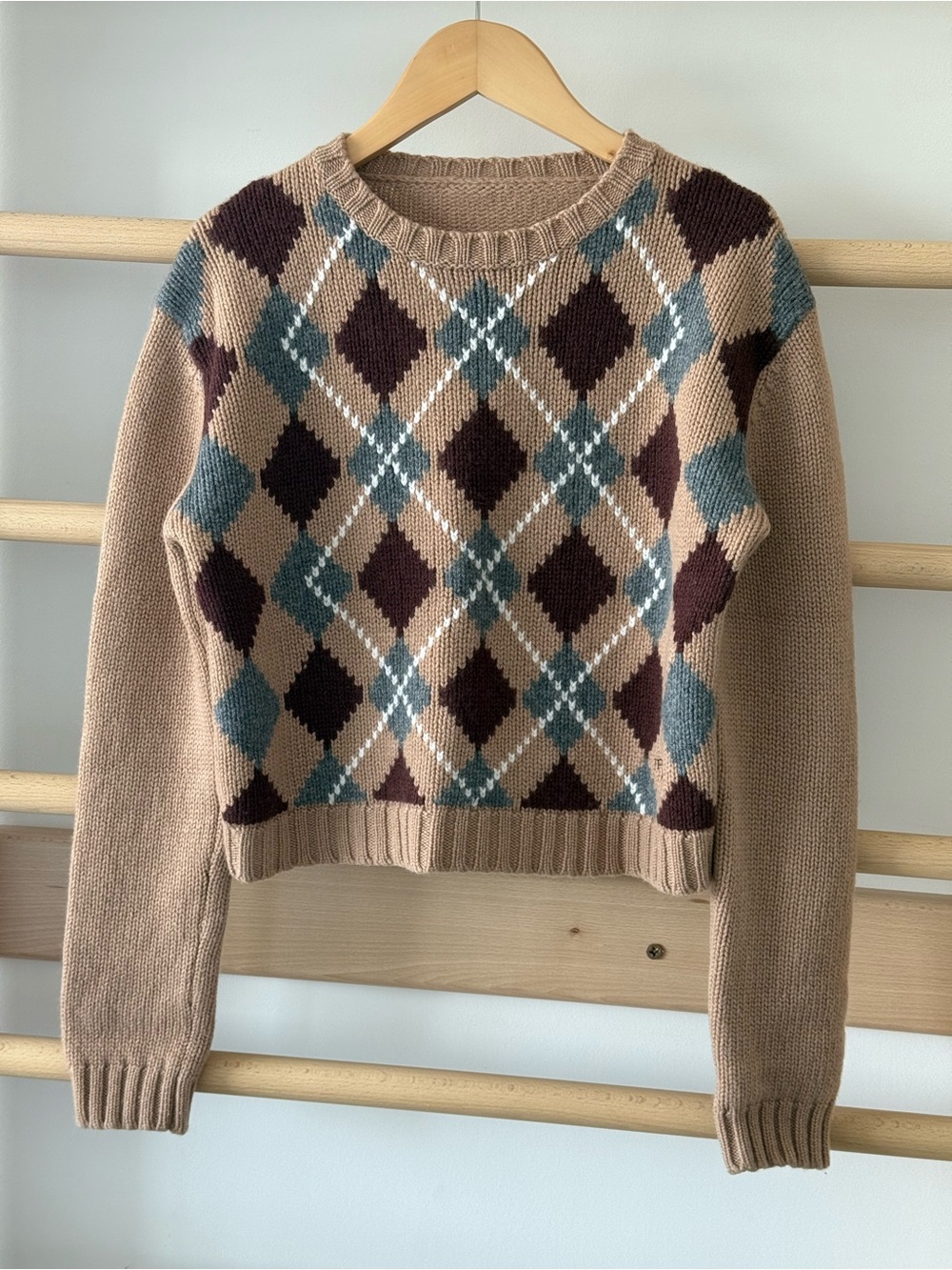 Authentic Prada Cashmere Knit Cropped Sweater in Beige & Dark Brown